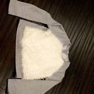 Gray long sleeve with fuzzy white stomach
